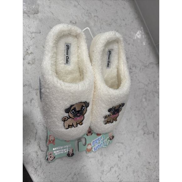 PUG Ladies SMALL 5/6 Memory Foam Hood Back Slippers House Shoes Faux Fur Lining - Picture 4 of 6